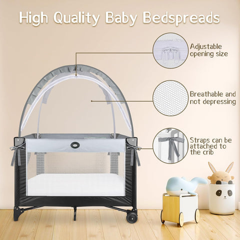 Crib Tent to Keep Baby from Climbing Out - Crib Net to Keep Baby in - Mesh Crib Climbing Prevention, Pop Up Baby Crib Tent, Two-Way Self-Locking Metal Zipper (Grey, Small)