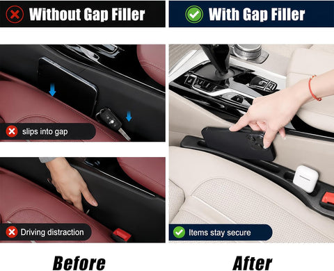 Car Seat Gap Filler Organizer 2 PCS Black Universal Seat Gap Plug Blocker Anti-Drop Console Catcher Phone Keys Storage for Car Truck SUV Auto Accessories Style1