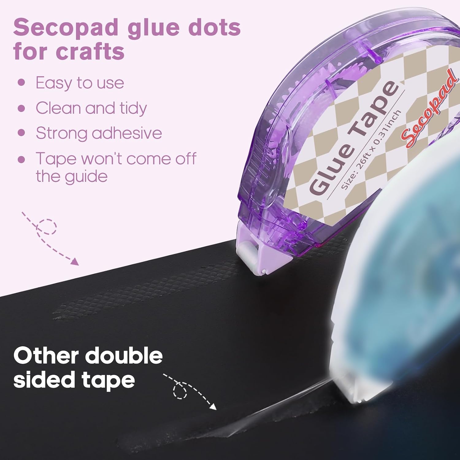 Secopad Scrapbook Tape, Glue Tape for Crafts, 16 Pack, Clear Colored Shell