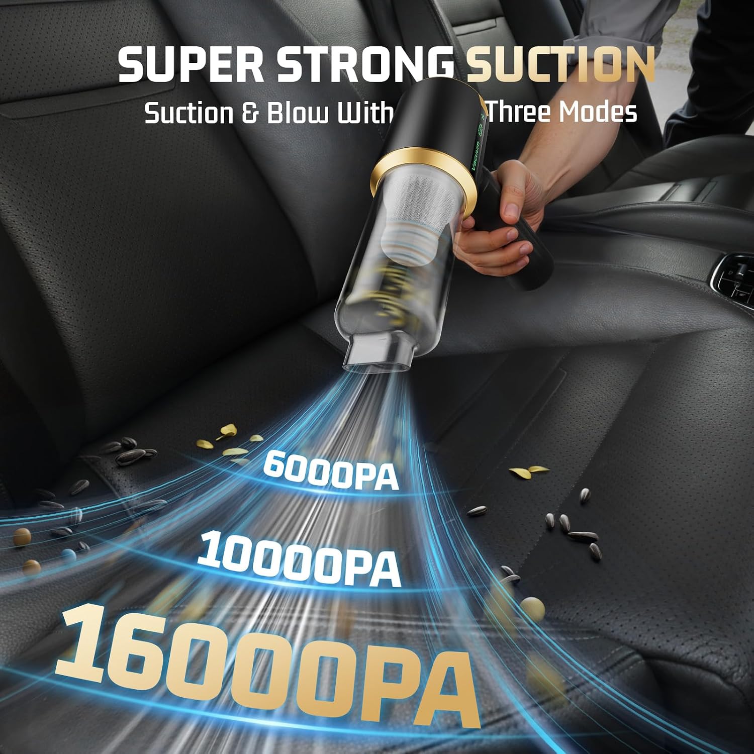 Cordless Handheld Car Vacuum Cleaner: 7-in-1 & 16000Pa Strong Suction, Inky