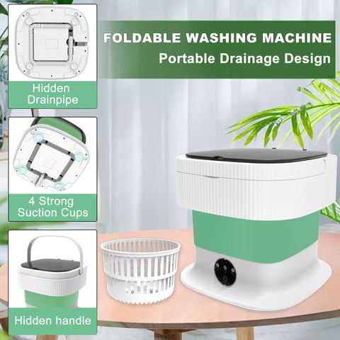 Mini Portable Washing Machine Small - 16L 60W Portable Mini Washing Machine with Spin, Mini Lavadora Portatil Washer Foldable, Small Washing Machine Portable Used for Travel Baby Green