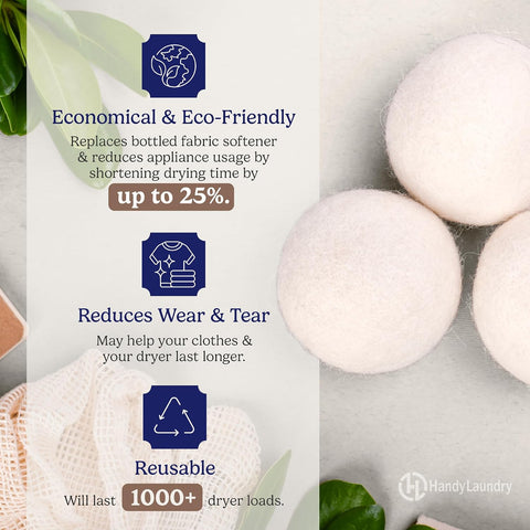 Handy Laundry Wool Dryer Balls 6-Pack, Reusable Natural Fabric Softener