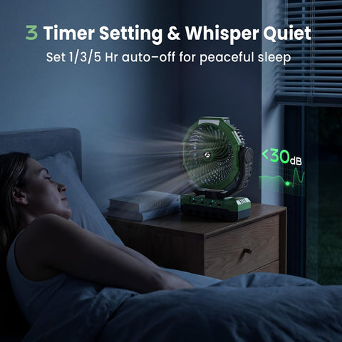 FRIZCOL 3-in-1 Camping Fan - Portable Fans Rechargeable - 24000mAh Battery Powered Fan with Light & Remote for Indoor, Outdoor, Tent, Travel, Fishing, Jobsite, Gifts for Men Dad Him - Green
