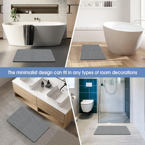 VEELOIM Stone Bath Mat Diatomaceous Earth Shower Mat Non-Slip Super Absorbent Diatomite Stone Bath Mats for Bathroom Floor Quick Drying Natural Easy to Clean(23.6''×15.4" Gray)