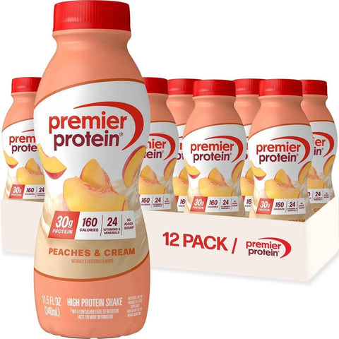 Premier Protein 30g High Protein Shake, Peaches & Cream, 12 Pack | 160 Calories, 24 Vitamins & Minerals, No Added Sugar, Supports Muscle Health, Gluten-Free, 11.5 oz