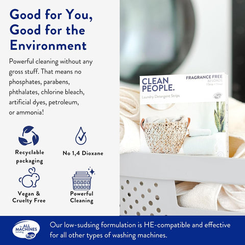 The Clean People Laundry Detergent Sheets - Laundry Soap - Ultra Concentrated, Recyclable Packaging, Stain Fighting - Fresh Scent, 96 Pack