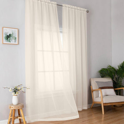 OWENIE Cream Sheer Curtains 84 inches Long 2 Panels Set for Bedroom Living Room, Soft Solid Living Room Sheer Curtain, Rod Pocket Light Filtering Curtains, 2 Pcs Each 42“ W x 84" L,Cream