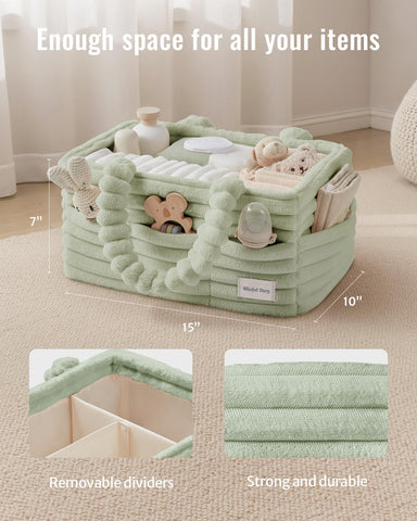 Blissful Diary Flannel Diaper Caddy Organizer & Gift Packaging, Light Green