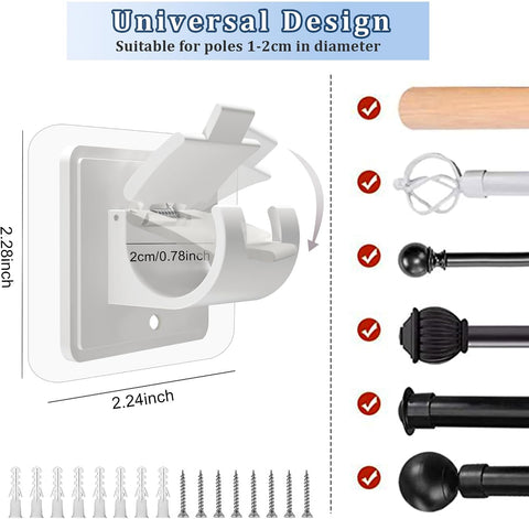 Self Adhesive No Drill Adjustable Curtain Rod Holder Hooks Brackets