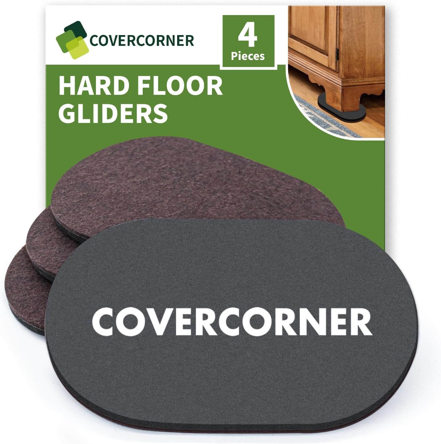 Felt Furniture Sliders for Hardwood Floors 4 PCS, 9 1/2" Brown