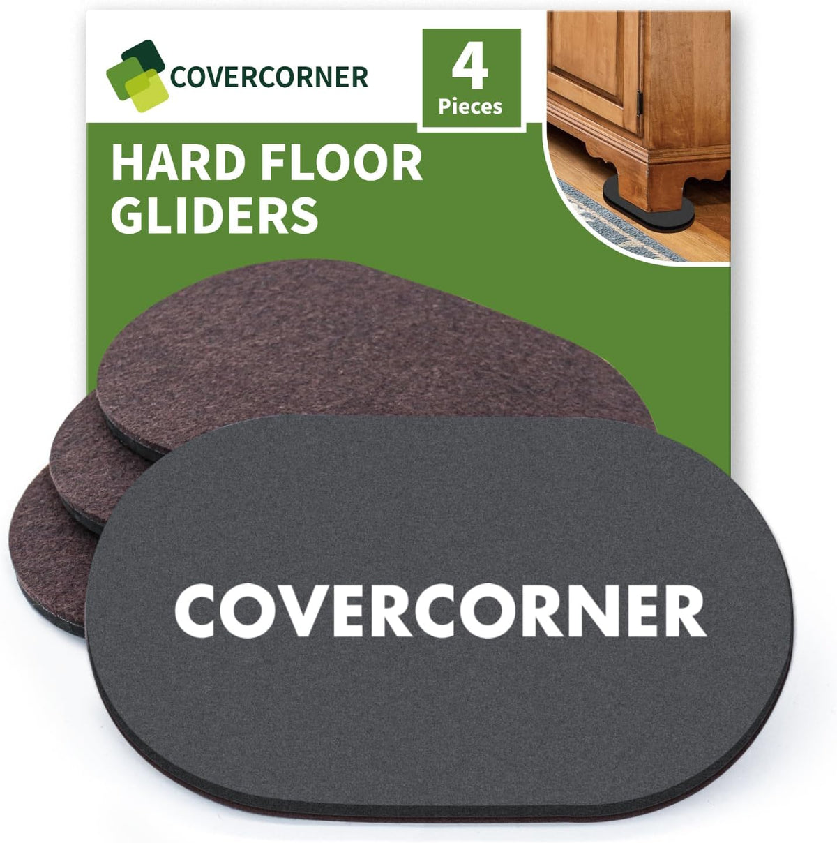 Felt Furniture Sliders for Hardwood Floors 4 PCS, 9 1/2" Brown