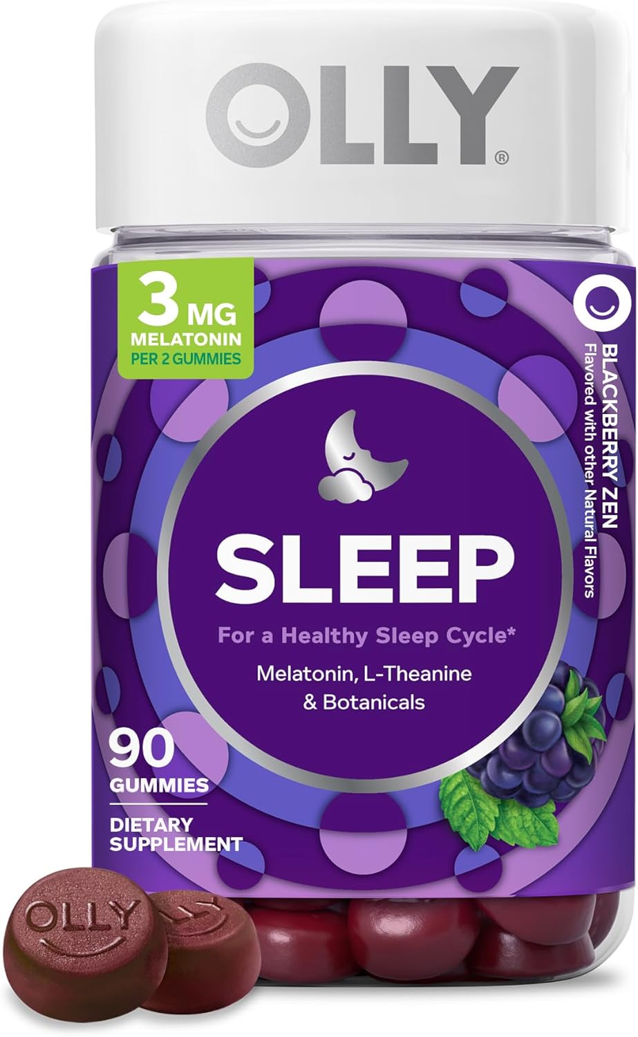 OLLY Sleep Support Gummy Supplement,* 3 mg Melatonin, L-Theanine - 90 Count