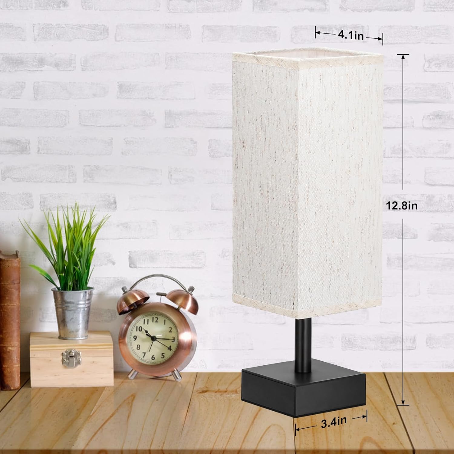 aooshine Small Bedside Table Lamp for Bedroom - Square Cream Fabric Shade