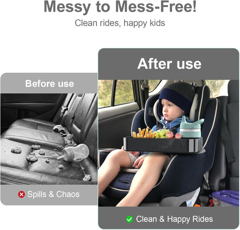 [2 Pack] Car Seat Tray for Kids Toddlers Travel with 3-Inch Cup Holder
