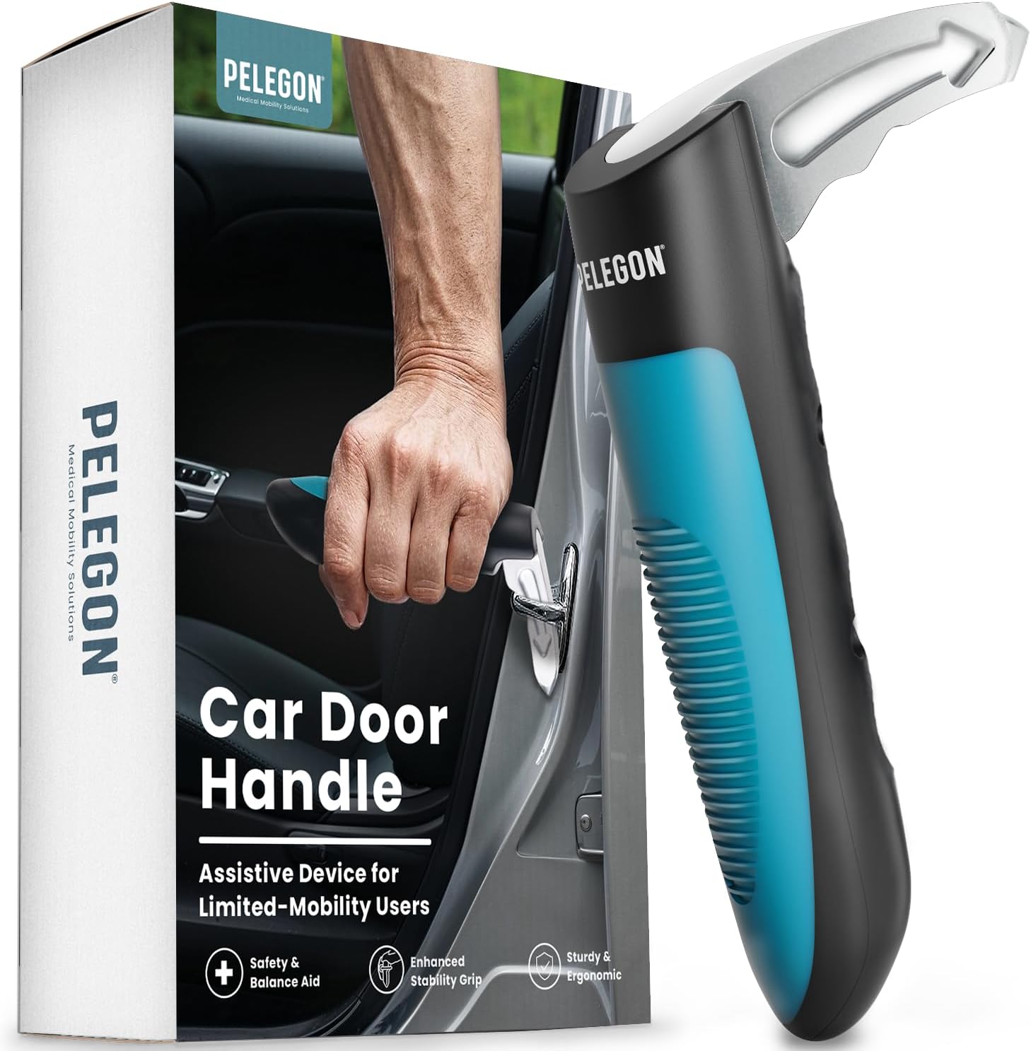 PELEGON Car Door Handle for Elderly (1 Pack) Car Cane Assist Handle with Anti-Slip Grip, Steel Hook for Secure Latch Fit, Supports Up to 300 lbs, Easy Tool-Free Use