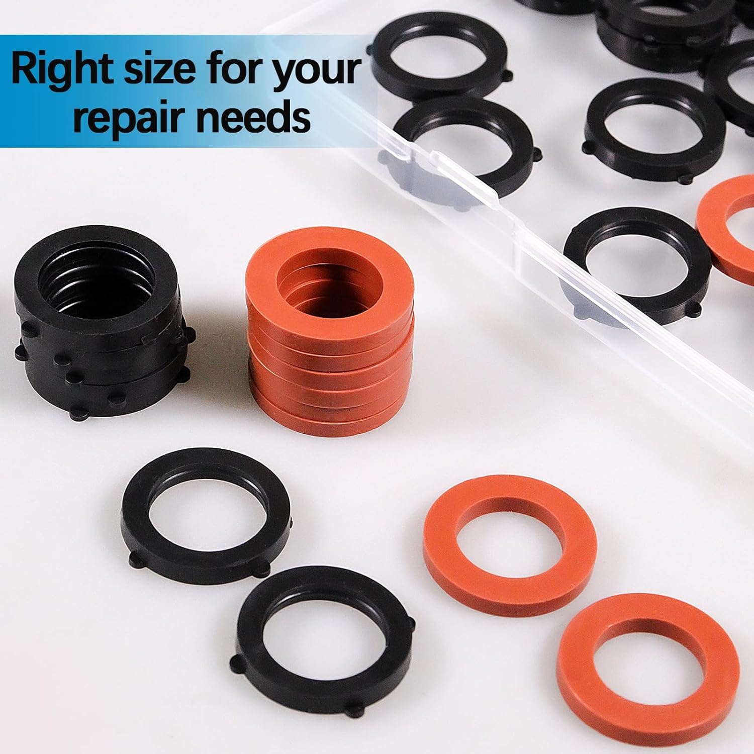 ZDBB 80 Pcs Garden Hose Gasket Rubber Seal, Fits All Standard 3/4 Inch Outdoor Hose Fittings with Heavy Duty Red and Black Self-Locking Tabs to Hold The Gasket Securely in The Fitting