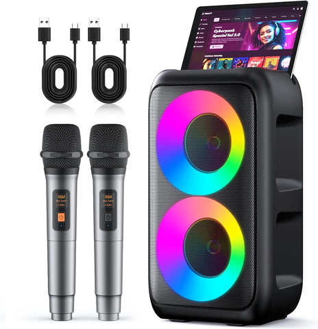 Karaoke Machine, Bluetooth Speaker with 2 Wireless Microphones Adults Kids
