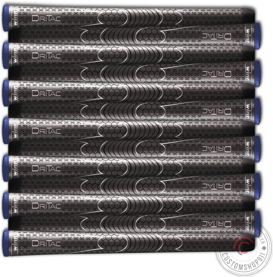 Set of 9 Winn Grips Dri-Tac Midsize (+1/16") Gray Golf Grip Bundle - Comfortable feel Tackiness Non-slip for All-Weather conditions - Shock Absorption for Arthritic and Hand Fatigue Sufferers - Winn Dry polymer material - Advanced vertical seam