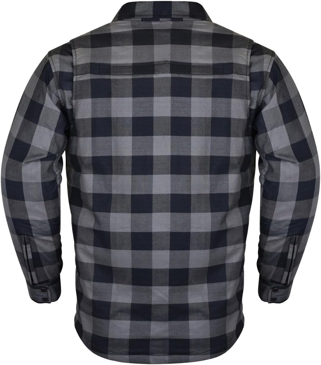 Mens Armored Checkered Flannel Biker Shirt, Multiple Waterproof Storage Pockets CE Approved Armor Reinforced Water Resistant