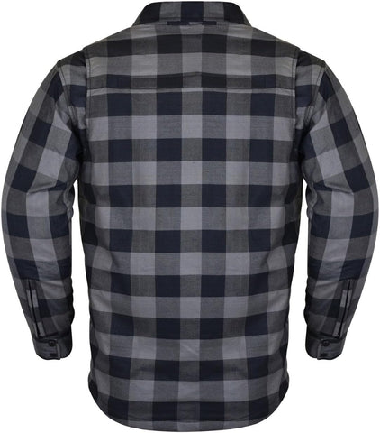 Mens Armored Checkered Flannel Biker Shirt, Multiple Waterproof Storage Pockets CE Approved Armor Reinforced Water Resistant