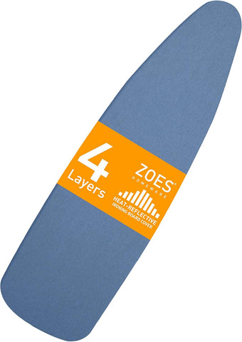 ZOES HOMEWARE Ironing Board Cover and Pad | 100% Cotton Cover with Padding Standard Size with Aluminum Coating | Heat-Reflective Ironing Board with Elastic Edges Set | 54"x15" Blue