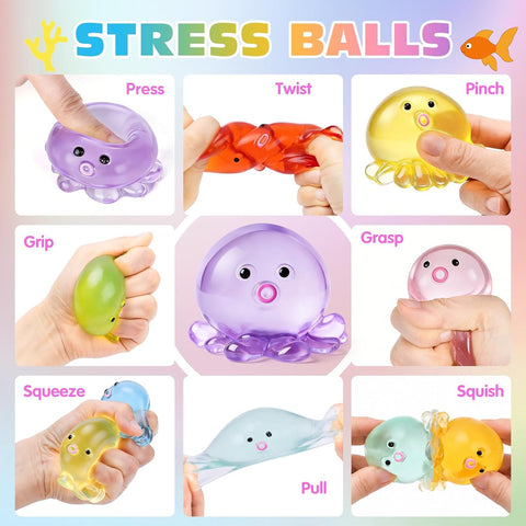 VISCOO 16 Pack Octopus Stress Balls for Kids, Slow Rising Squishy Toys