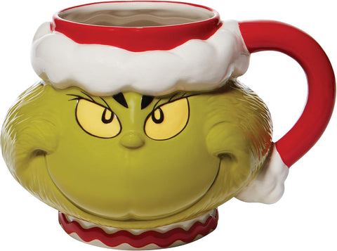 Department 56 Dr. Seuss Grinch Santa Face Sculpted Coffee Mug, 32 Ounce, Multicolor