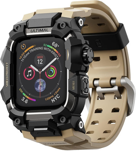 ULTIMAL Rugged Case with Band for Apple Watch 44mm,Compatible with Apple Watch Series SE 3/SE 2/SE Generation/6/5/4, Military Grade Shockproof Bumper Cover for iWatch Tactical Band Men (44mm,Desert Yellow)