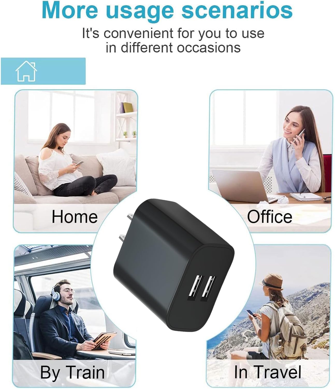 USB Wall Charger,4 Pack Dual Port Plug Adapter,Wall Outlet Charging Block