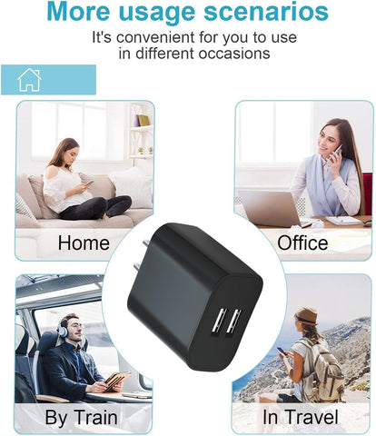 USB Wall Charger,4 Pack Dual Port Plug Adapter,Wall Outlet Charging Block
