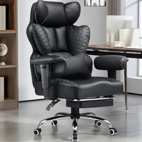 GTPLAYER Big and Tall Gaming Chair 400lbs Heavy Duty Office Chair with Foot Rest & Ergonomic Pocket Spring Lumbar Support, High Back 3D Saddle Shaped Cushion for Back Pain Relief, Matte-Black