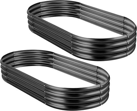 Land Guard 2Pcs Galvanized Raised Garden Bed Kit, Galvanized Planter Oval Large Metal Raised Garden Boxes Outdoor for Vegetables…