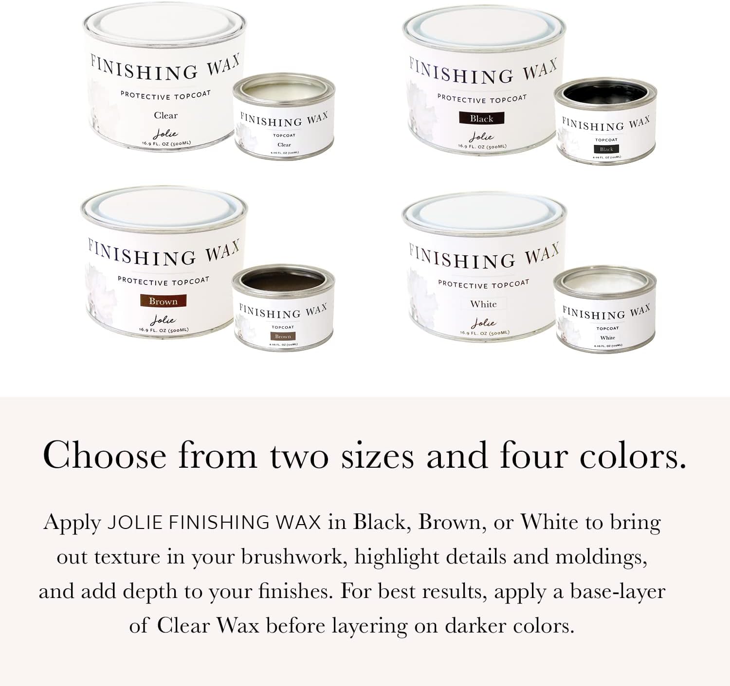 Jolie Finishing Wax - Protective topcoat Paint - Use on interior furniture, cabinets, walls, home decor and accessories - Odor-Free, Non-Hazardous - Clear - 120 ml