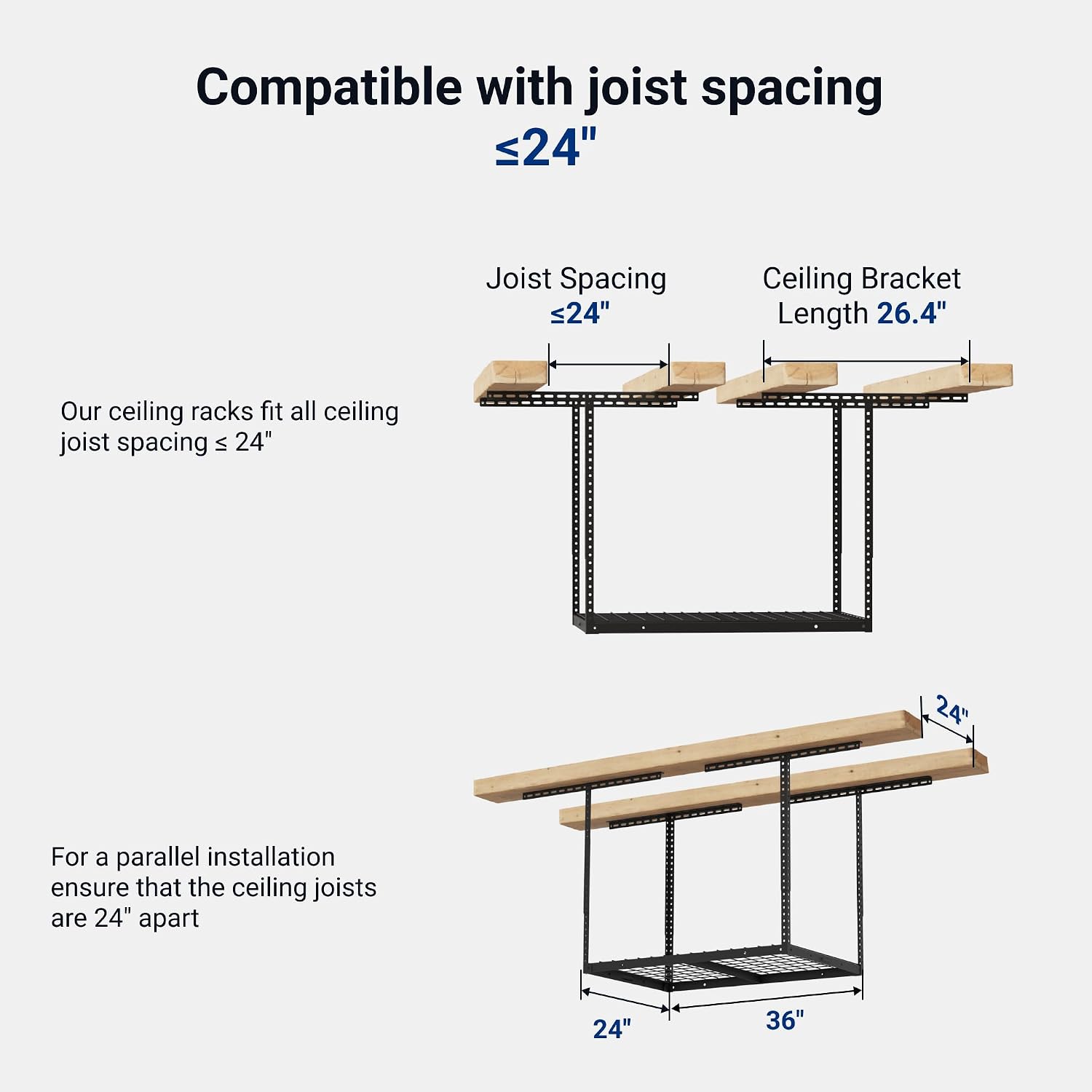 FLEXIMOUNTS 2x3 Overhead Garage Ceiling Storage Rack Organization, Black