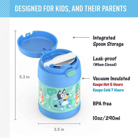 THERMOS FUNTAINER Kids Food Jar with Spoon, 10oz, Bluey