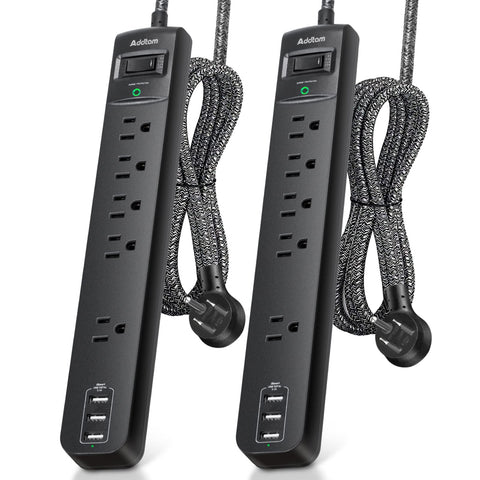 2 Pack Power Strip Surge Protector - 5 Widely Spaced Outlets 3 USB Charging Ports, 1875W/15A with 6Ft Braided Extension Cord, Flat Plug, Overload Surge Protection, Wall Mount for Home Office