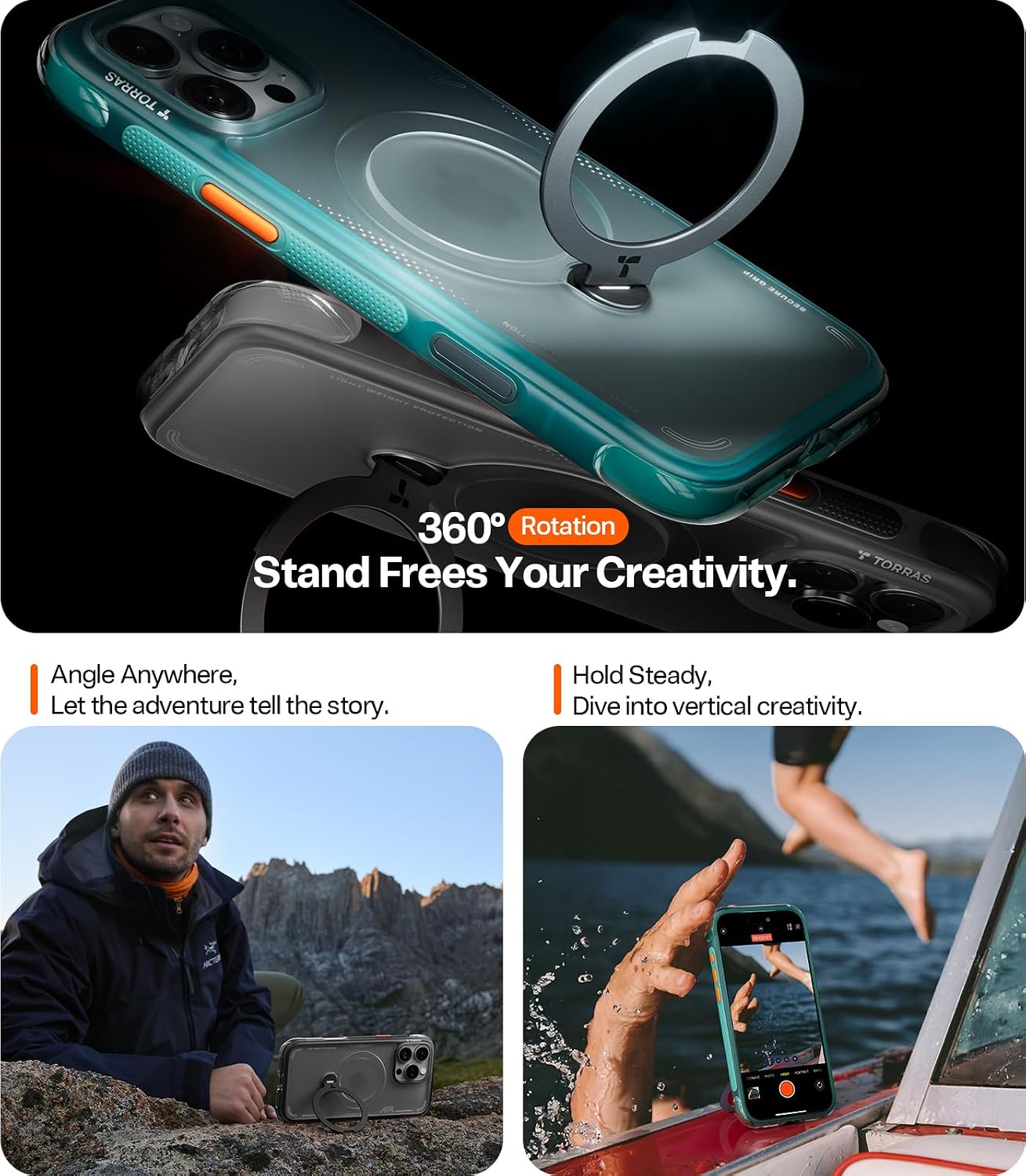 TORRAS Ostand Q3 Air for iPhone 16 Pro Max Case with Stand, Shockproof