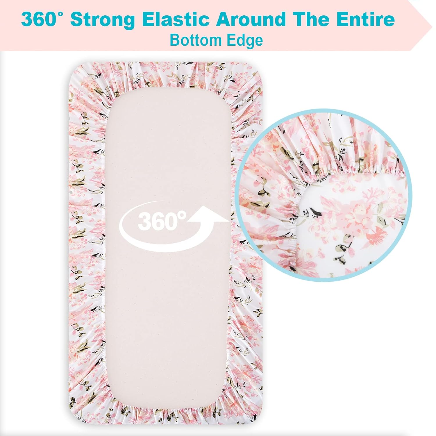 Crib Sheets Girl 2 Pack Set, 2 Pack Toddler Bed Sheets Set, Floral Print Fitted Crib Sheet for Standard Crib & Toddler Mattress