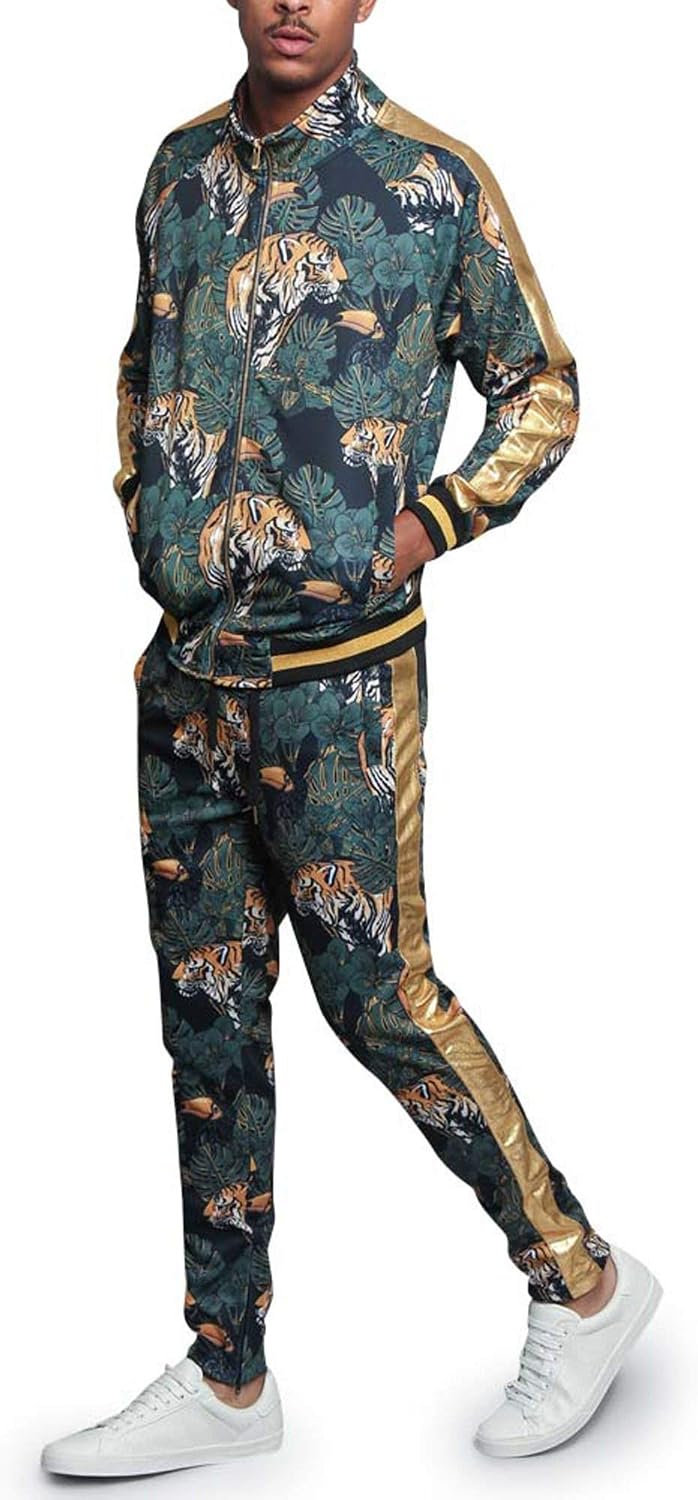 G-Style USA Men's 2-Piece Tracksuit Set Cotton Blend Zip-Up Jogging Sweatsuit With Trim Detail S-5XL