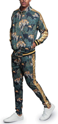 G-Style USA Men's 2-Piece Tracksuit Set Cotton Blend Zip-Up Jogging Sweatsuit With Trim Detail S-5XL