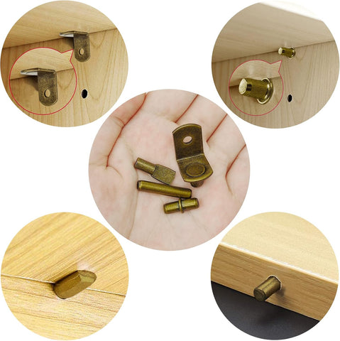 104Pcs Shelf Pins Pegs Kit,4 Styles Shelf Support Pegs,Bookshelf Pegs for Shelves,Cabinet Shelf Bracket Pegs Shelf Holders Pins for Kitchen Furniture & Closet (5mm & 1/4inch,Bronze Tone)
