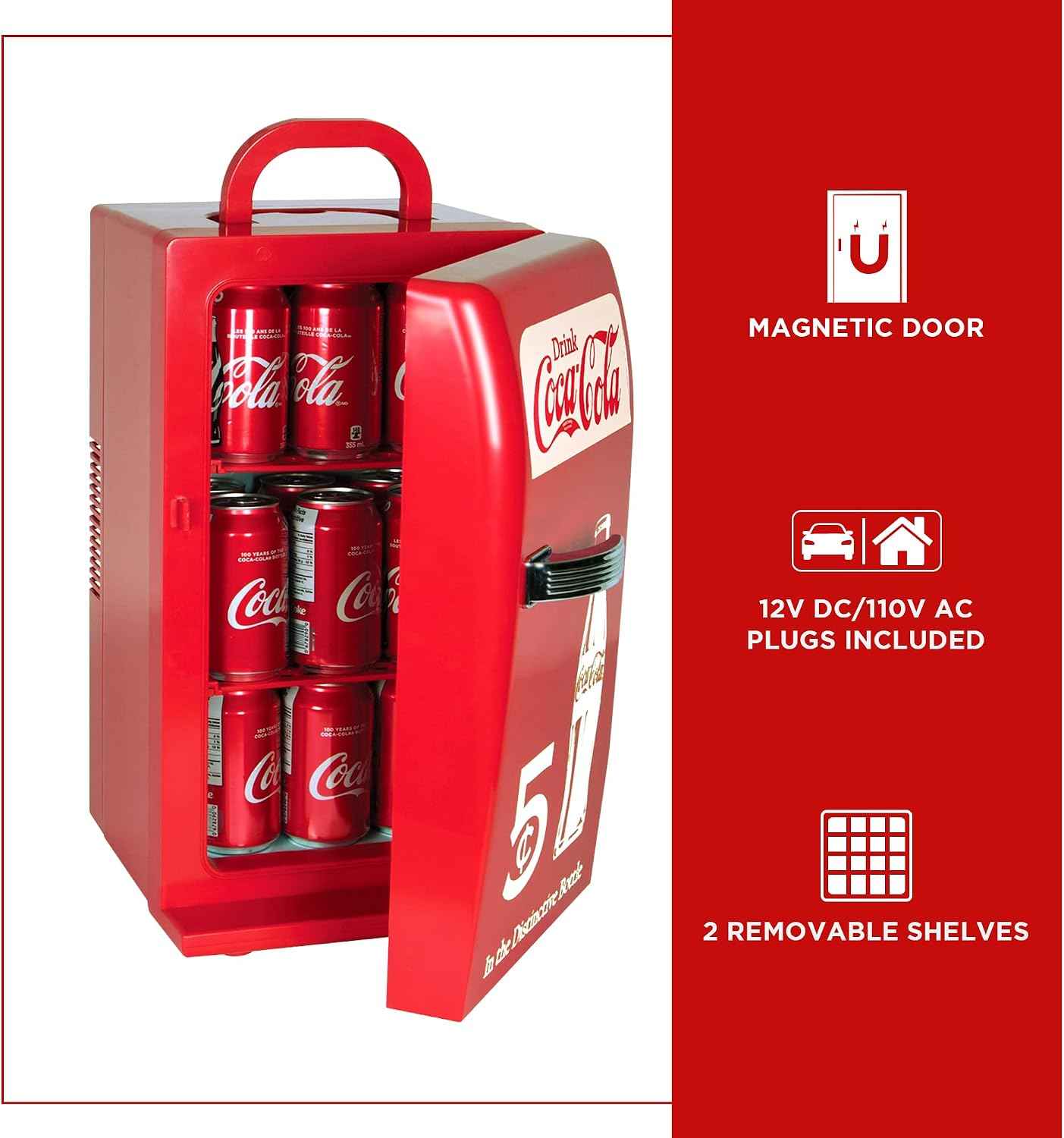 Coca Cola Mini Fridge - Refrigerator for Bedroom Office, Portable Table Top Beverage Cooler, 12V 110V Refrigerador For Drink, Soda, Wine, Use In Car, Dorm, Outdoor, Patio,18 Can
