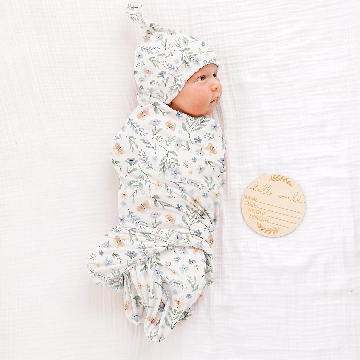 Konssy Newborn Swaddle Blanket with Beanie Hat Set, Baby Receiving Blanket