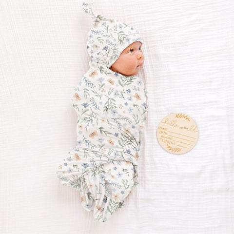 Konssy Newborn Swaddle Blanket with Beanie Hat Set, Baby Receiving Blanket
