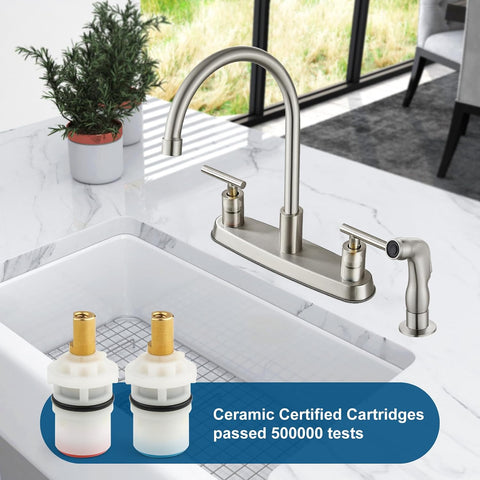 2-Handle Kitchen Faucet with Sprayer 4 Hole, Brushed Nickel