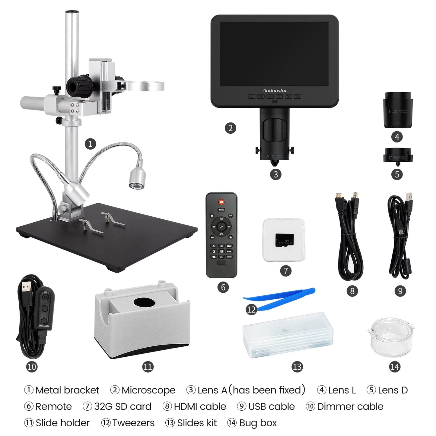 Andonstar AD246S-M HDMI Digital Microscope 2000x for Adults, 3 Lens 2160P UHD Video Record, 7 Inch LCD Soldering Microscope, Coin Microscope, Biological Microscope Kit, Windows Compatible