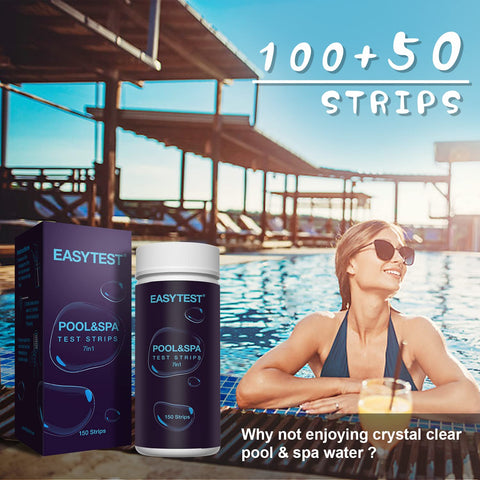 EASYTEST 7-Way Pool Test Strips, 150 Strips Water Test for Hot tub and Spa
