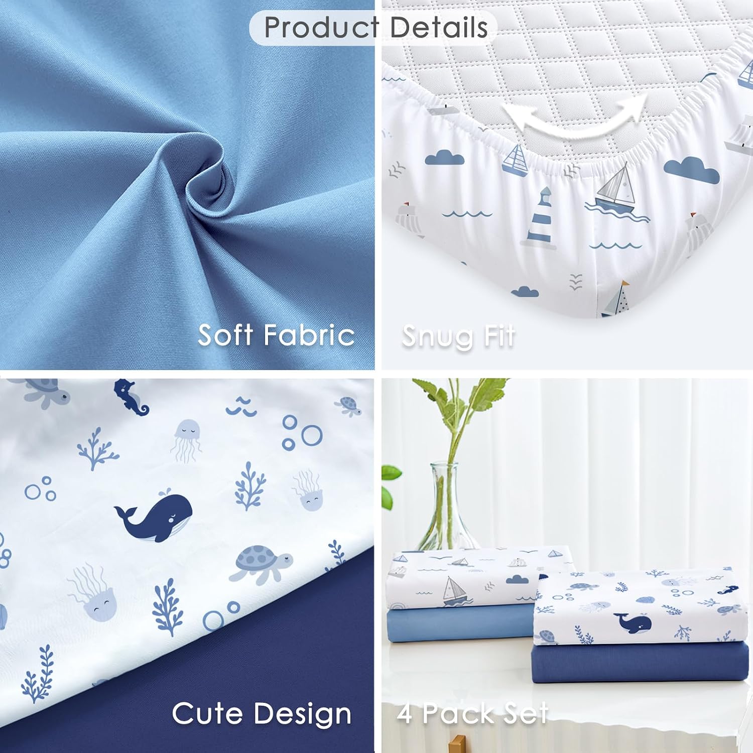 4 Pack Bassinet Sheets - 33"x20" Bedside Bassinet Sheets for Baby Delight, Angelbliss, Fodoss & Most Regular Size Bedside Sleeper | Ultra Soft & Skin Friendly Bassinet Fitted Sheets for Boys Girls