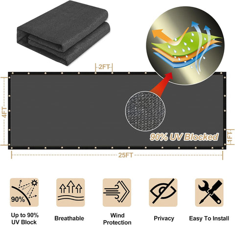 UPGRADE Privacy Fence Screen 4'x47' Dark Grey Outdoor 90% Visibility Blockage 170 GSM Mesh Shade Cover Panels for Backyard,Balcony,Home Decoration with Zip Ties,Customized Avaliable