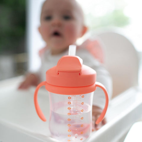 Dr. Brown's Milestones Baby's First Straw Cup, Training Cup with Weighted Straw, 9 oz/270 mL, BPA-free, 6m+, Coral, 12-Pack